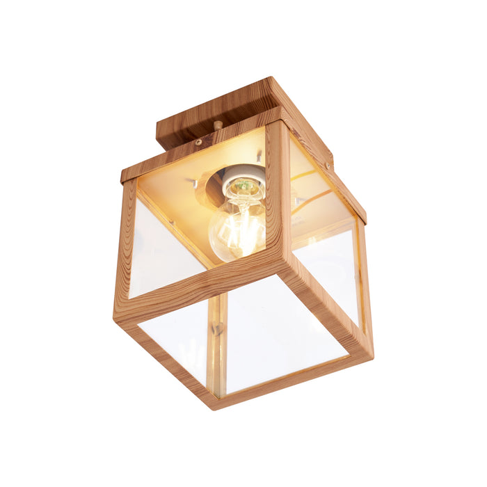 QAZQA Industriële buitenplafondlamp hout met helder glas - Rotterdam