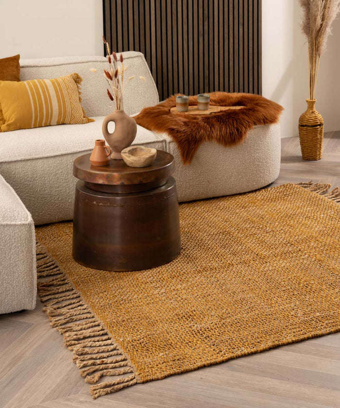 Boho&me Jute vloerkleed vierkant - Chunky goud|naturel - 120x120 cm
