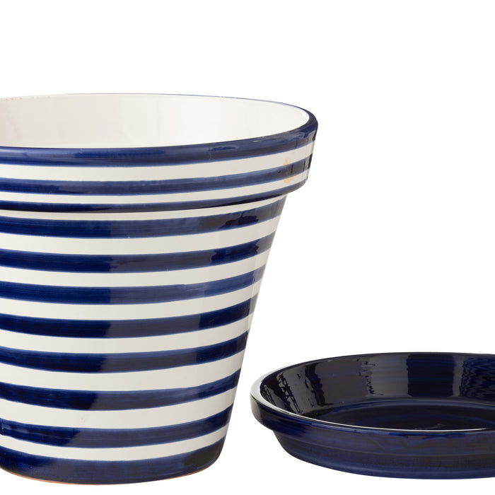 J-Line bloempot Granada Stripes - keramiek - blauw - small -  Ø 50 cm