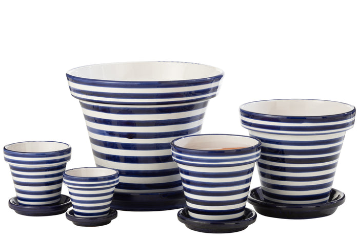 J-Line bloempot Granada Stripes - keramiek - blauw - small -  Ø 50 cm