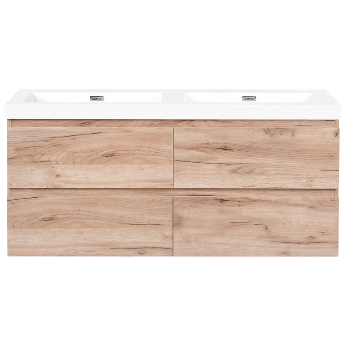 Beliani-RANCO-Wandgemonteerde dubbele wastafelkast-Lichtbruin-MDF