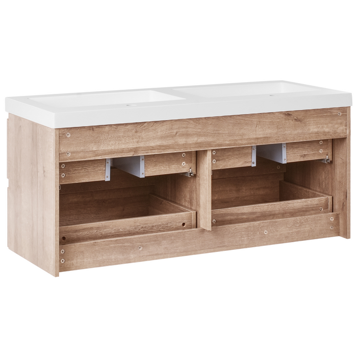 Beliani-RANCO-Wandgemonteerde dubbele wastafelkast-Lichtbruin-MDF