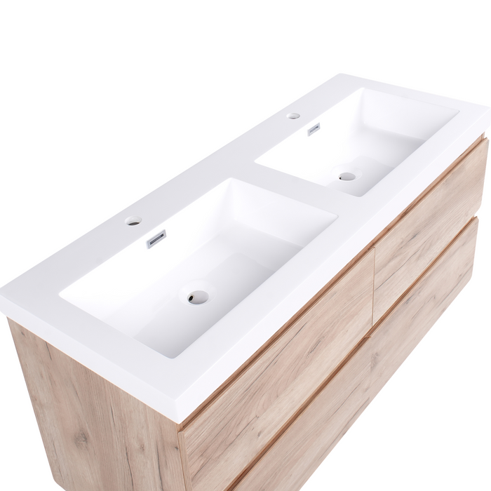 Beliani-RANCO-Wandgemonteerde dubbele wastafelkast-Lichtbruin-MDF