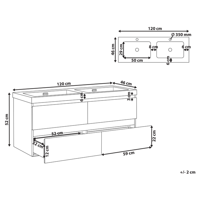 Beliani-RANCO-Wandgemonteerde dubbele wastafelkast-Lichtbruin-MDF
