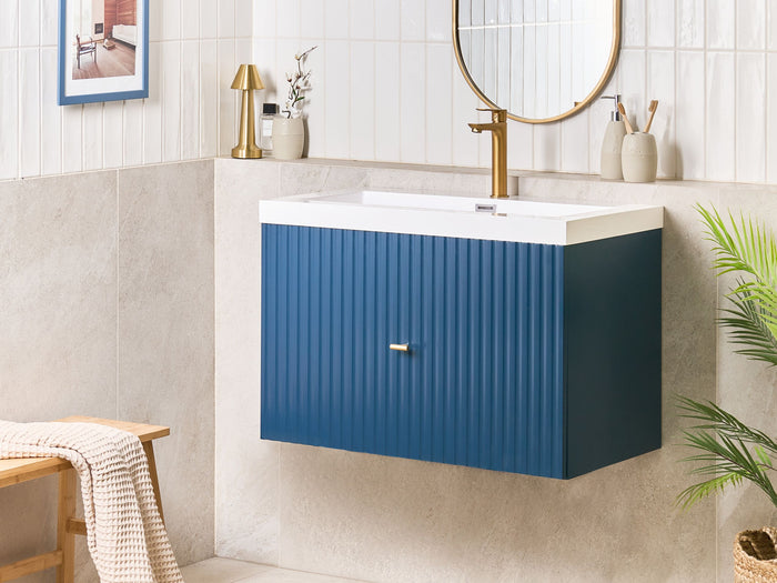 Beliani - LAGO - Wandgemonteerde wastafelkast - Donkerblauw - MDF