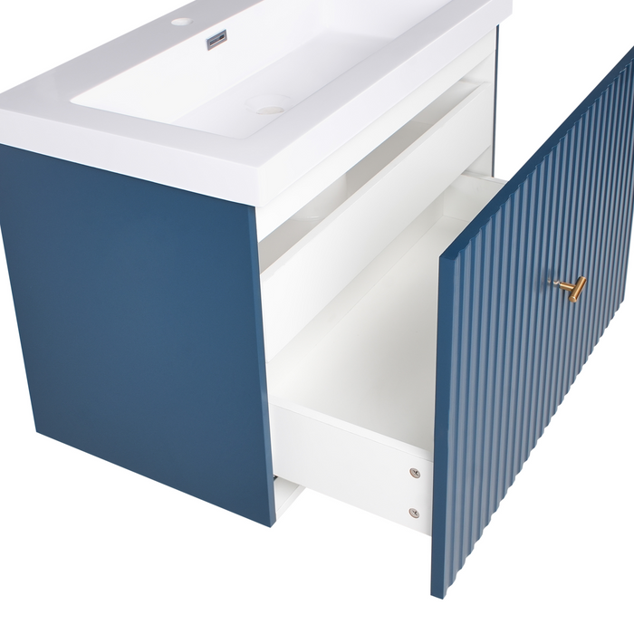 Beliani - LAGO - Wandgemonteerde wastafelkast - Donkerblauw - MDF