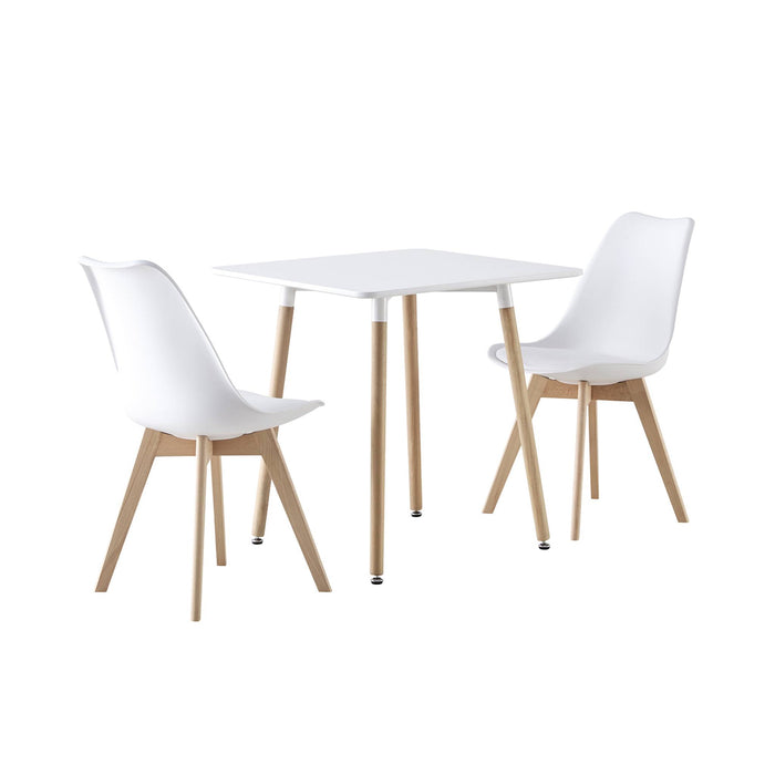 sweeek - Scandinavische vierkante eettafel in hout, 2 stoelen