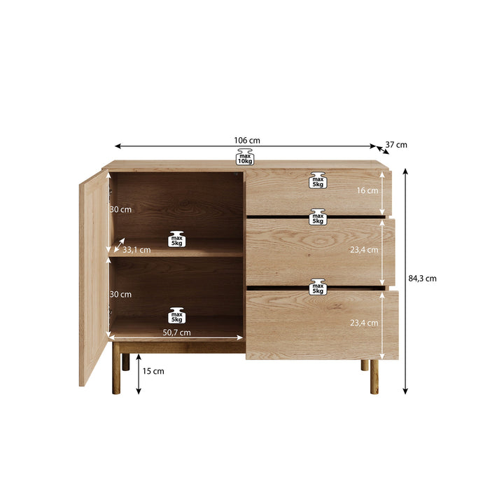 Meubella - Dressoir Storm - Eiken - 106 cm - Met lades