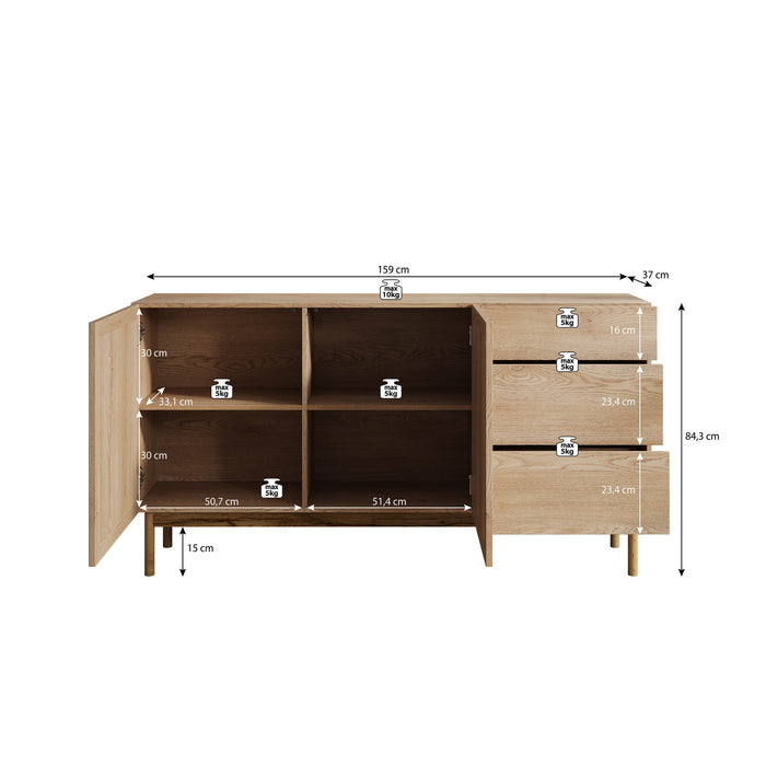 Meubella - Dressoir Storm - Eiken - 159 cm