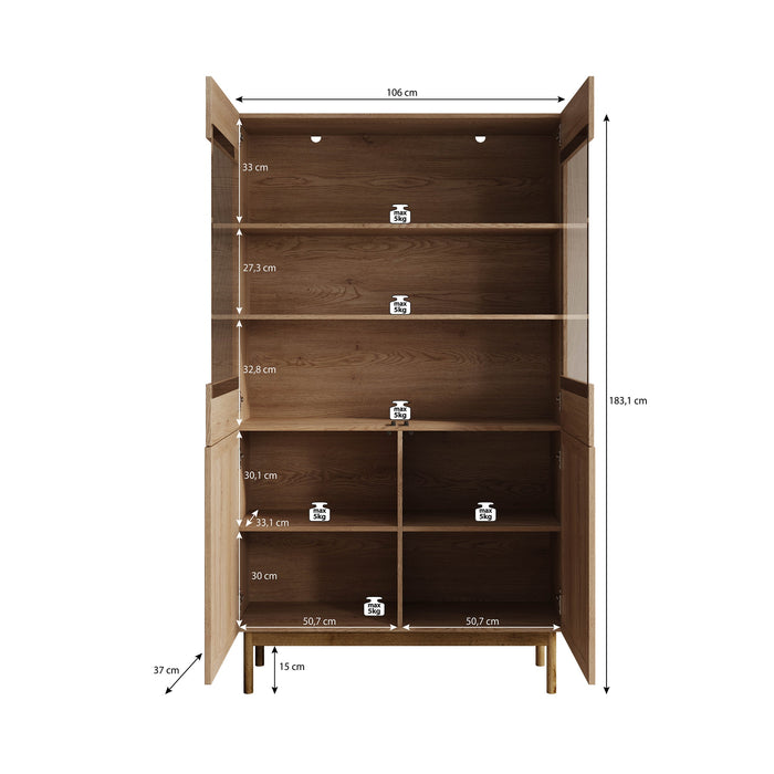 Meubella - Vitrinekast Storm - Eiken - 106 cm