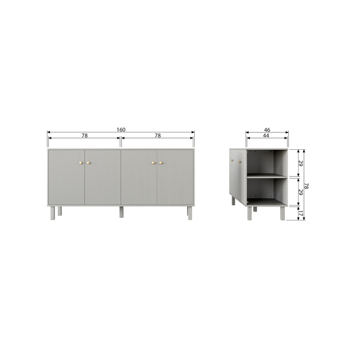 WOOOD Madu Dressoir - Grenen - Wolkengrijs - 78x160x46