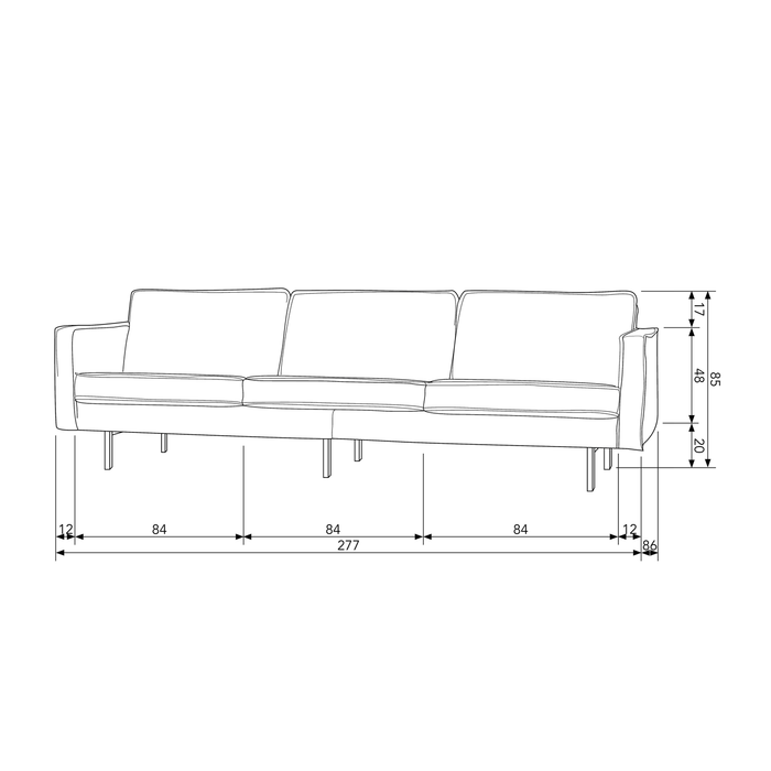 WOOOD Rodeo 3-Zits Bank - Velvet - Naturel - 85x277x86