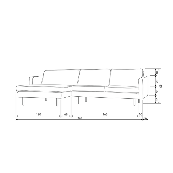 WOOOD Chaise Longue Links Rodeo - Velvet - Brass - 85x300x155