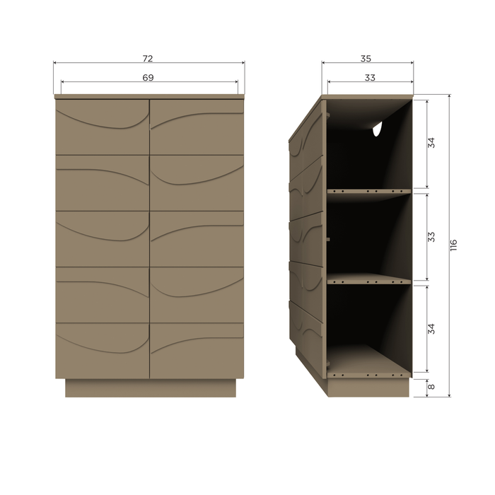 WOOOD Teo Kast - Grenenhout - Mud - 116x72x35