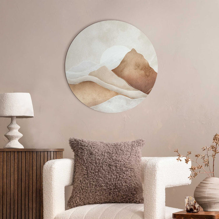 Reinders - Zon achter de bergen - Glasschilderij Ø 50 cm - Beige