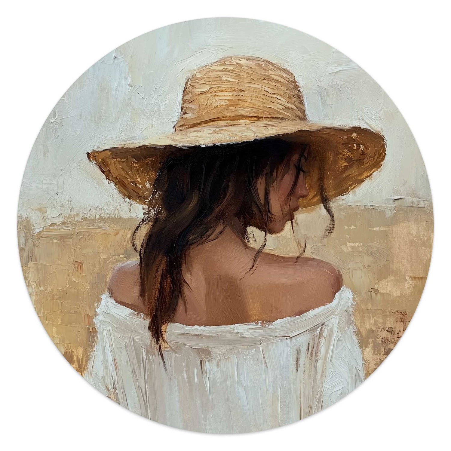 Reinders - Onder de strohoed - Glasschilderij Ø 50 cm - Beige