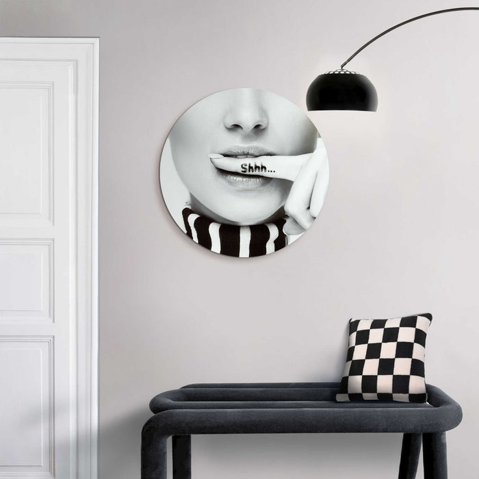 Reinders - Shhh.. - Glasschilderij Ø 50 cm - Zwart-Wit