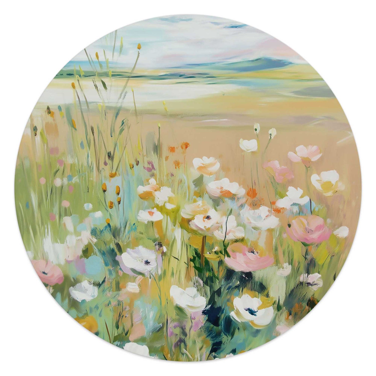 Reinders - Bloemenveld in Zomerlicht - Glasschilderij Ø 50 cm - Groen