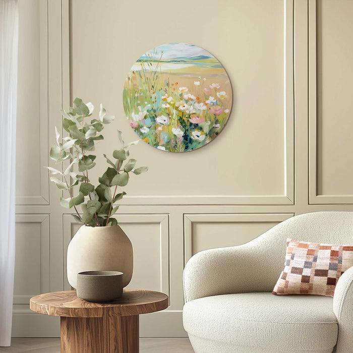 Reinders - Bloemenveld in Zomerlicht - Glasschilderij Ø 50 cm - Groen