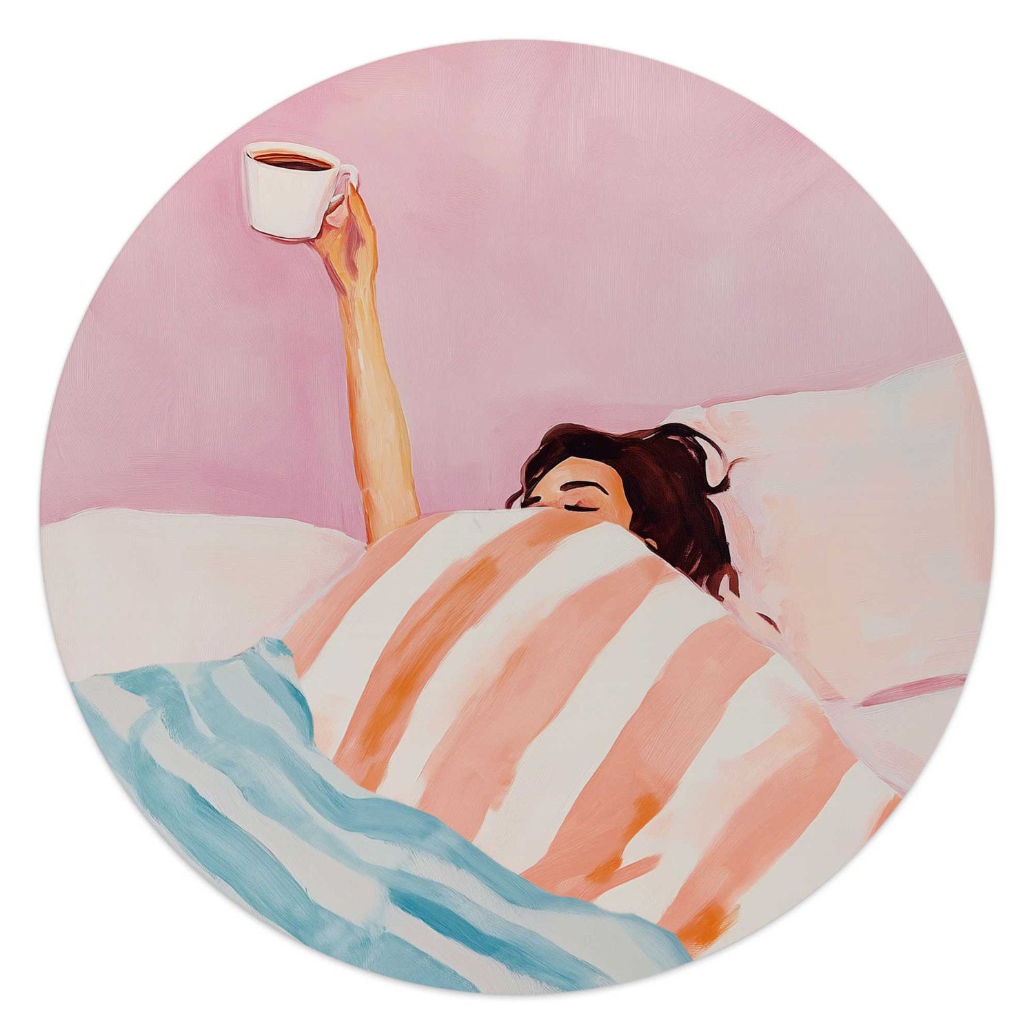 Reinders - Koffie in bed - Glasschilderij Ø 50 cm - Roze