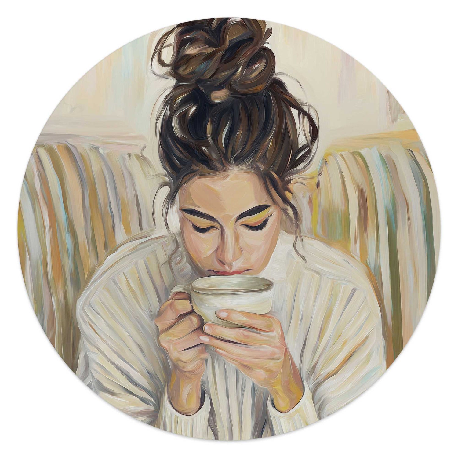 Reinders - Koffiepauze - Glasschilderij Ø 50 cm - Beige