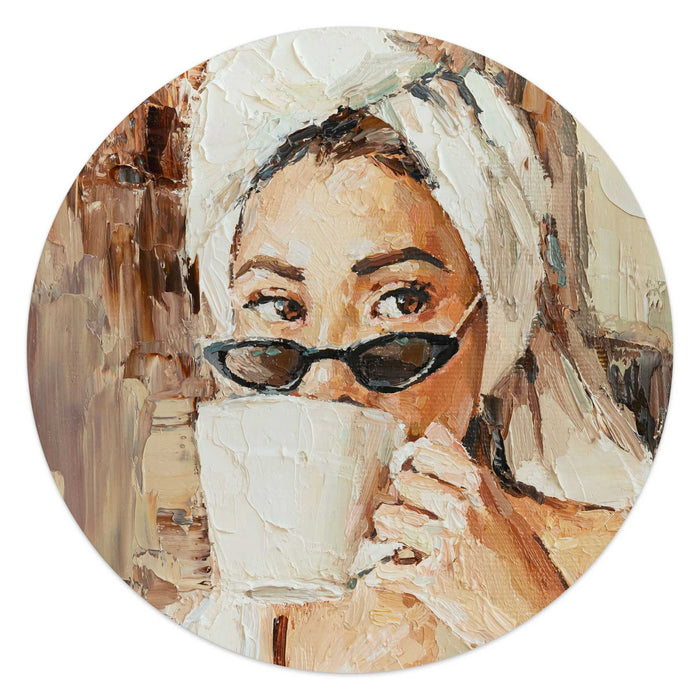 Reinders - Ochtendkoffie - Glasschilderij Ø 50 cm - Beige