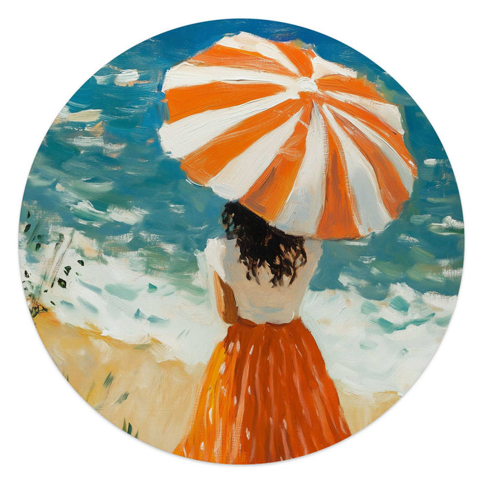Reinders - Meisje met parasol - Glasschilderij Ø 50 cm - Oranje