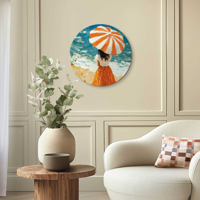 Reinders - Meisje met parasol - Glasschilderij Ø 50 cm - Oranje