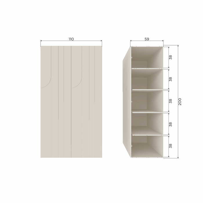 WOOOD Rain 2-deurs opbergkast - Grenen - Dust - 200x110x57 cm