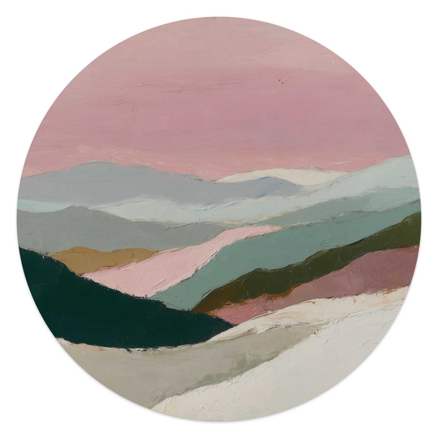 Reinders - Bergen in roze wolken I - Glasschilderij Ø 50 cm - Roze