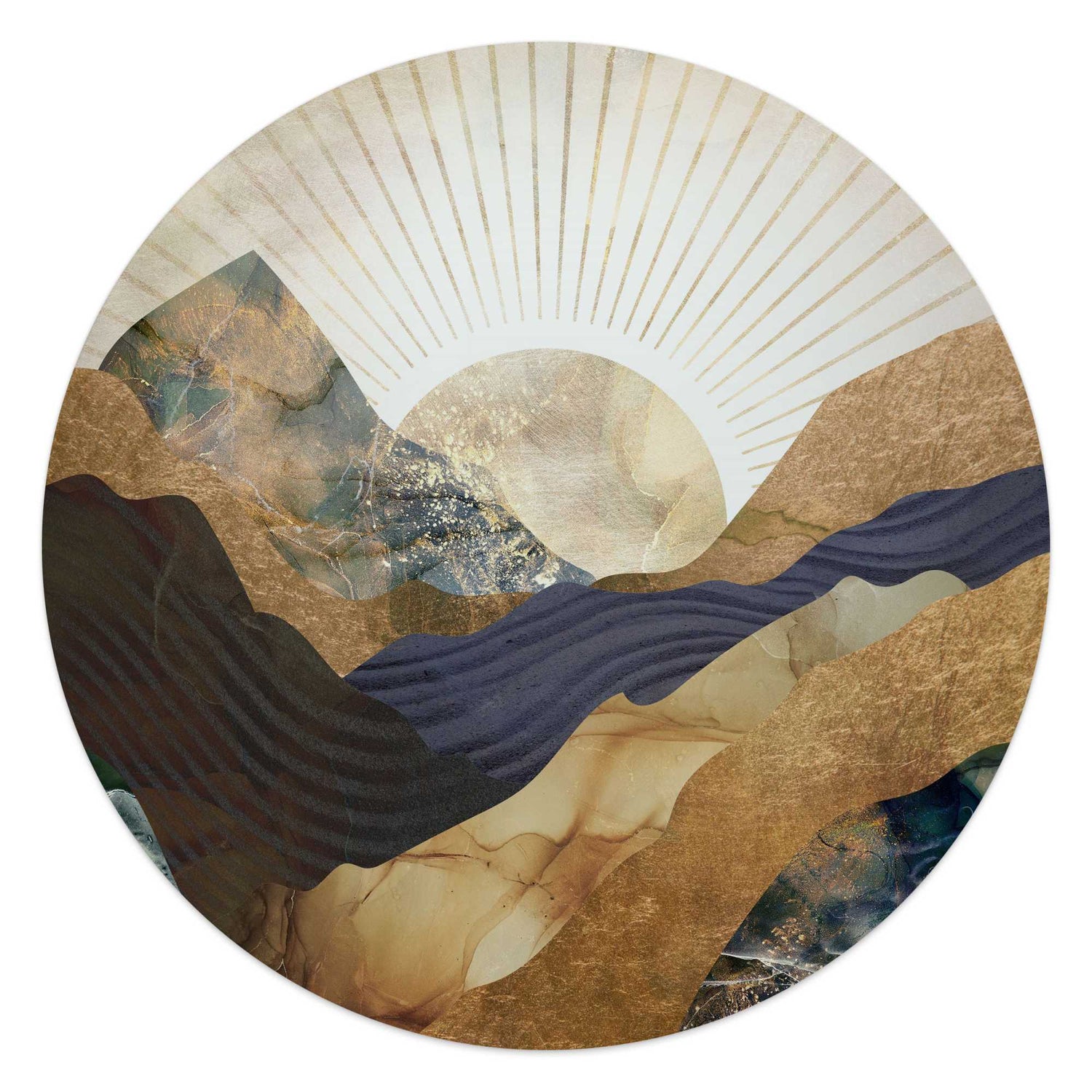 Reinders - Zon en bergen - Glasschilderij Ø 50 cm - Goudkleurig