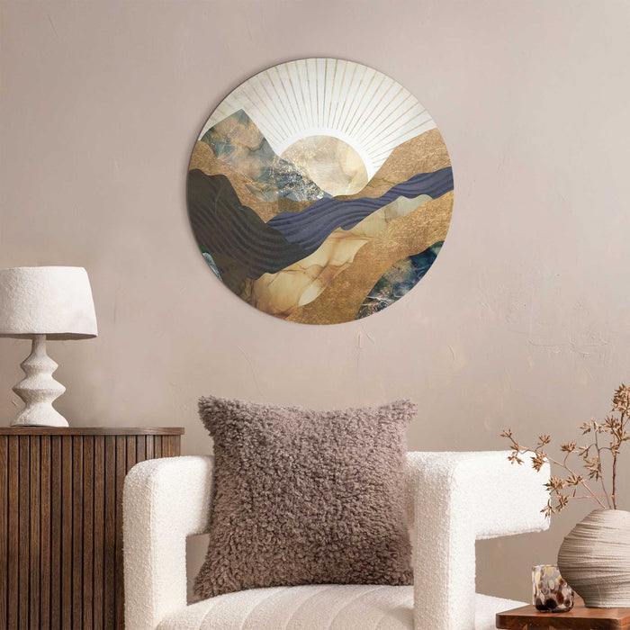 Reinders - Zon en bergen - Glasschilderij Ø 50 cm - Goudkleurig