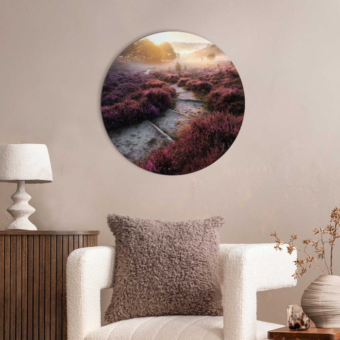 Reinders - Wandelpad langs de heide - Glasschilderij Ø 50 cm - Paars