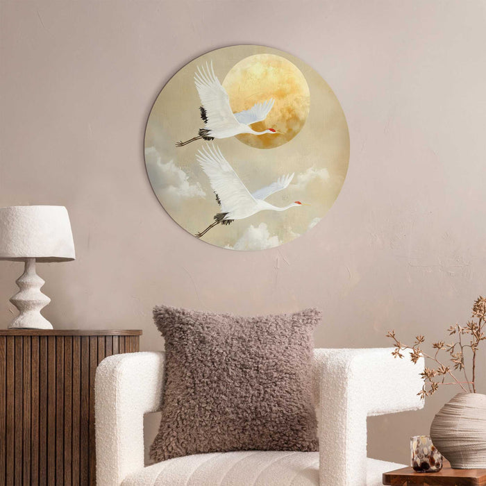 Reinders - Kraanvogels onder de maan - Glasschilderij Ø 50 cm - Beige