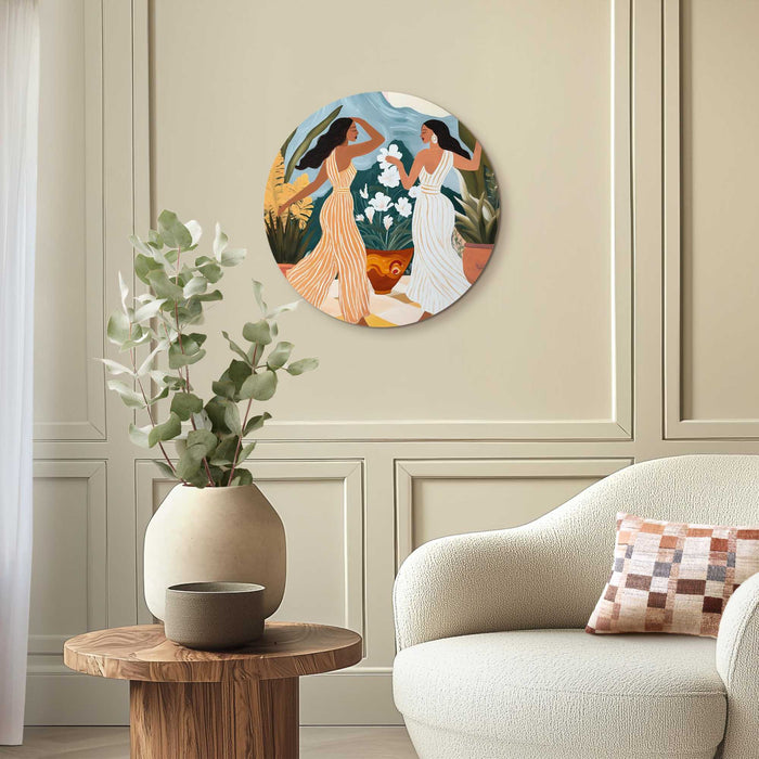 Reinders - Dansende dames - Glasschilderij Ø 50 cm - Bont