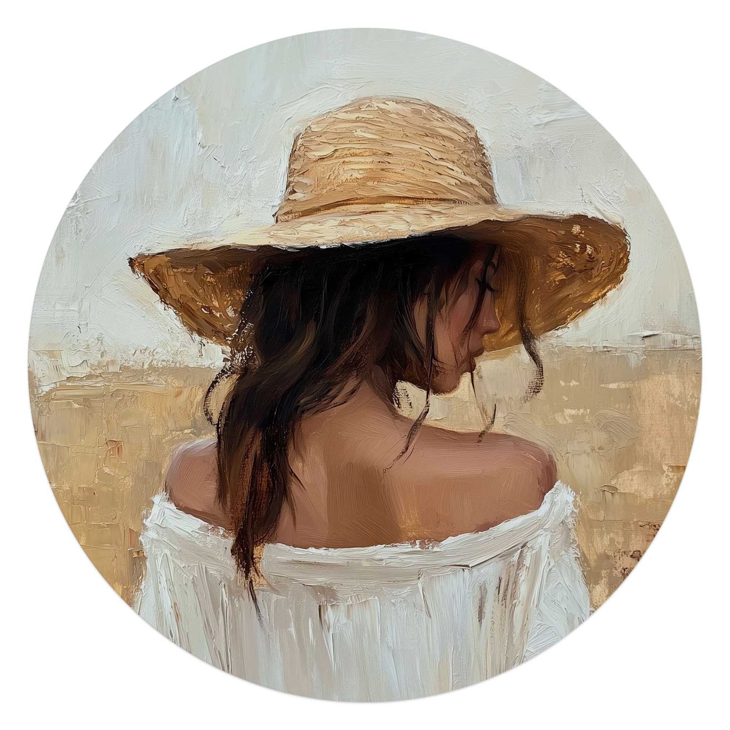 Reinders - Onder de strohoed - Glasschilderij Ø 70 cm - Beige