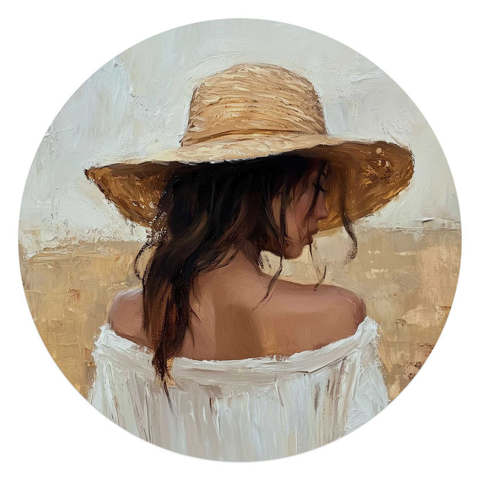 Reinders - Onder de strohoed - Glasschilderij Ø 70 cm - Beige