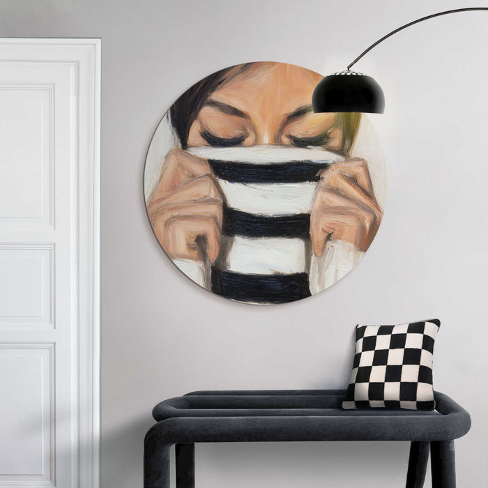 Reinders - Verstopt achter de trui - Glasschilderij Ø 70 cm - Zwart-Wit