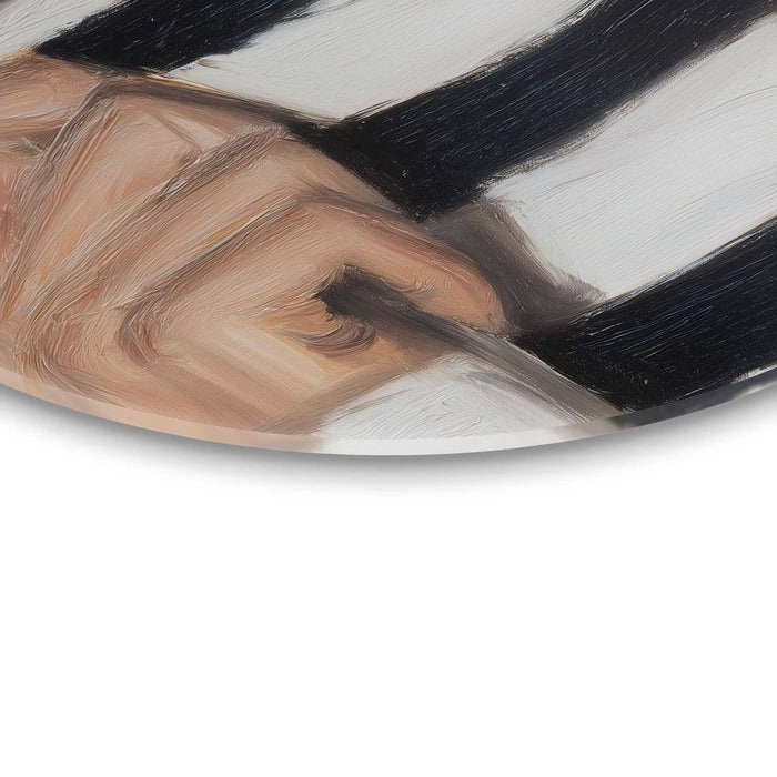 Reinders - Verstopt achter de trui - Glasschilderij Ø 70 cm - Zwart-Wit