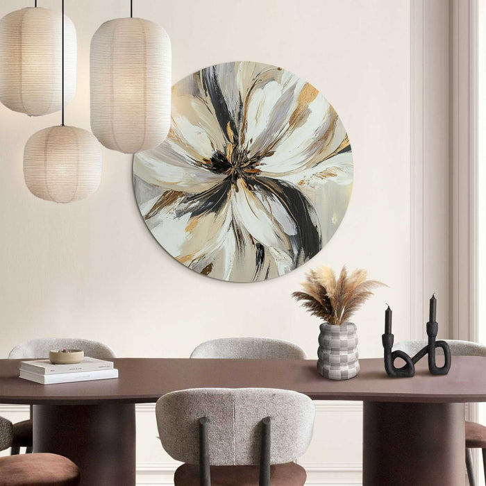 Reinders - Stijlvolle bloem - Glasschilderij Ø 70 cm - Beige