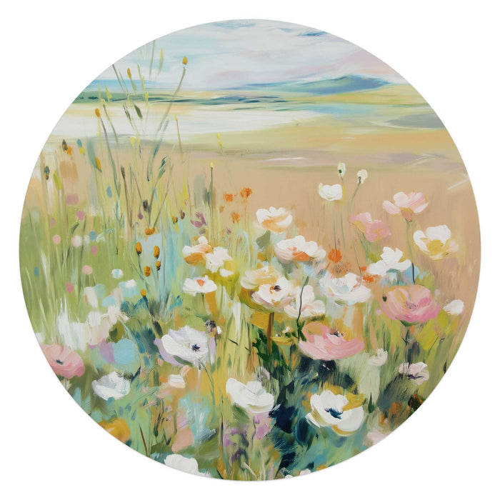 Reinders - Bloemenveld in Zomerlicht - Glasschilderij Ø 70 cm - Groen