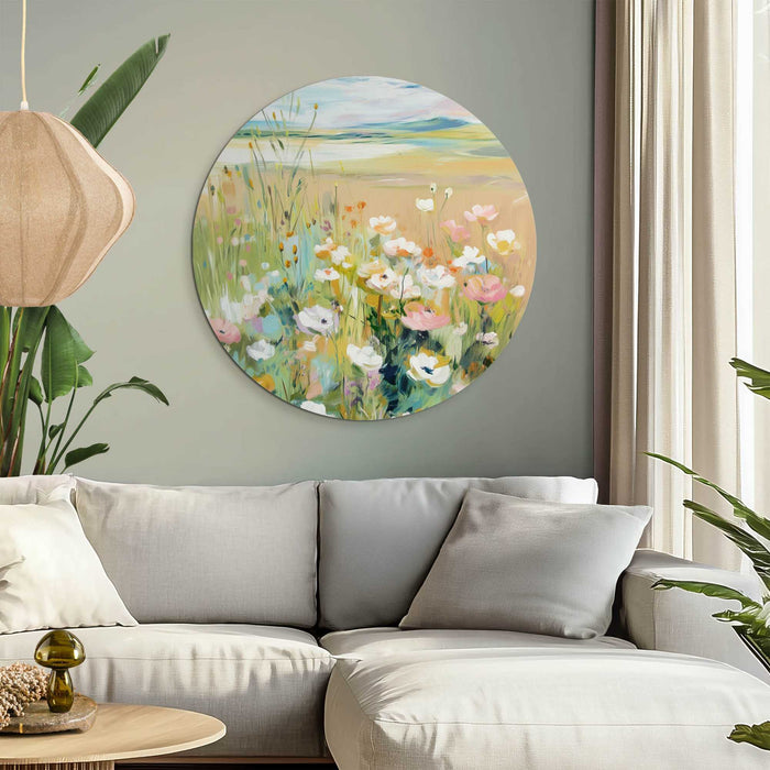 Reinders - Bloemenveld in Zomerlicht - Glasschilderij Ø 70 cm - Groen