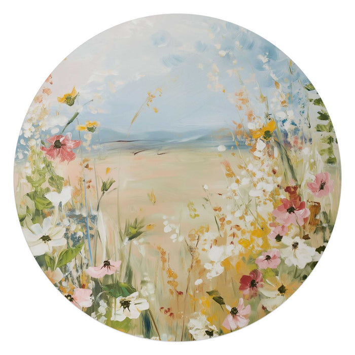 Reinders - Veld in bloei - Glasschilderij Ø 70 cm - Beige