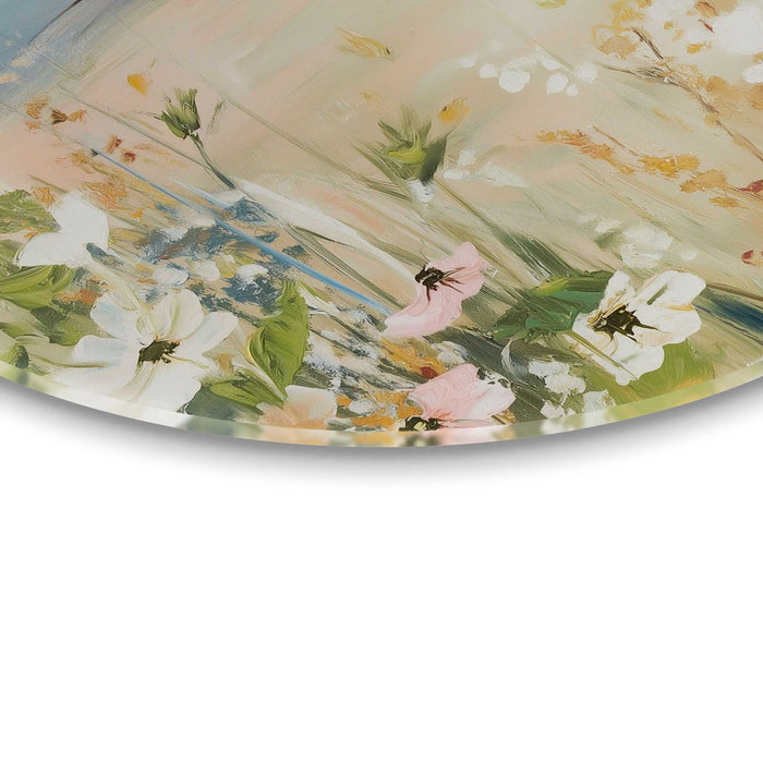 Reinders - Veld in bloei - Glasschilderij Ø 70 cm - Beige