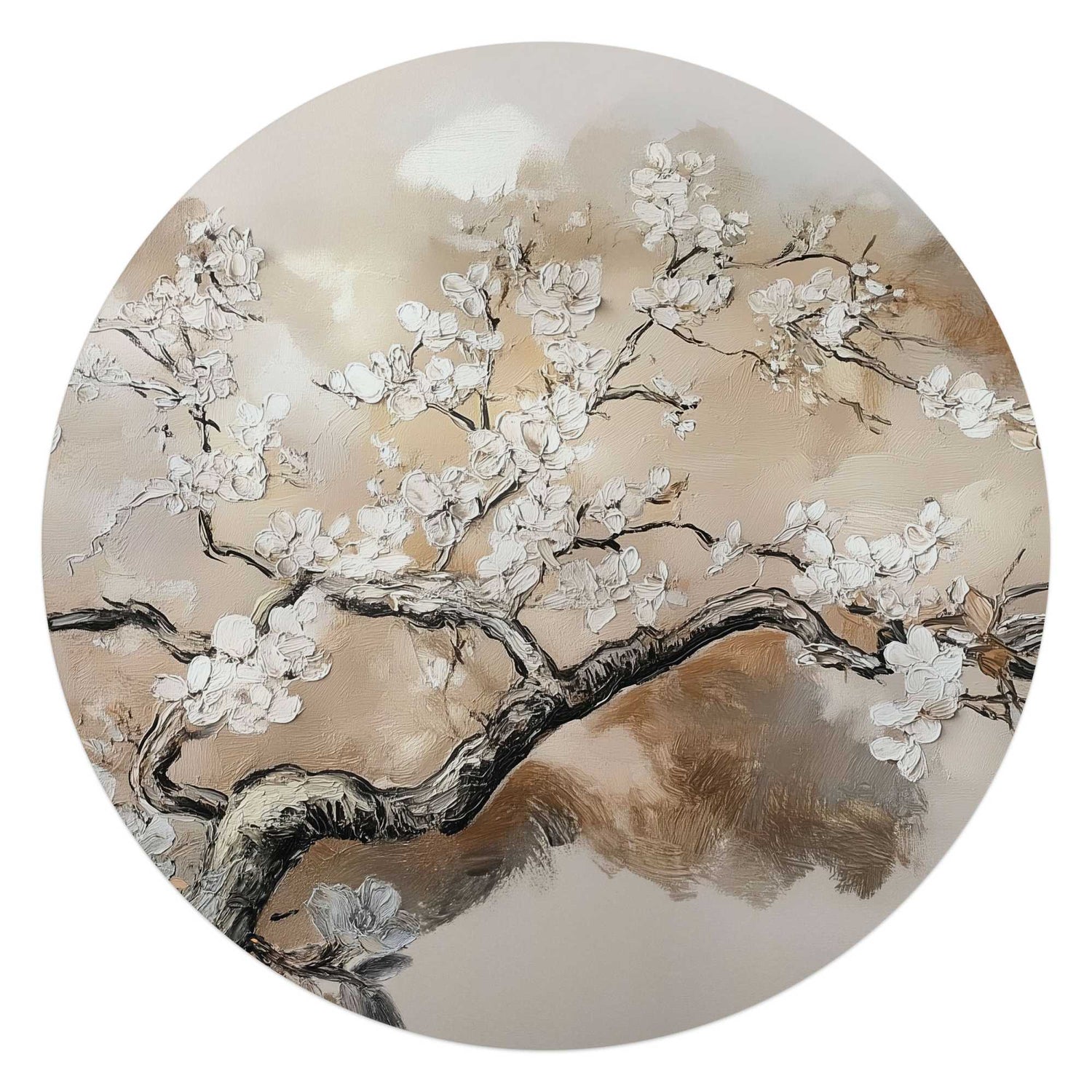 Reinders - Boom in bloei - Glasschilderij Ø 70 cm - Beige