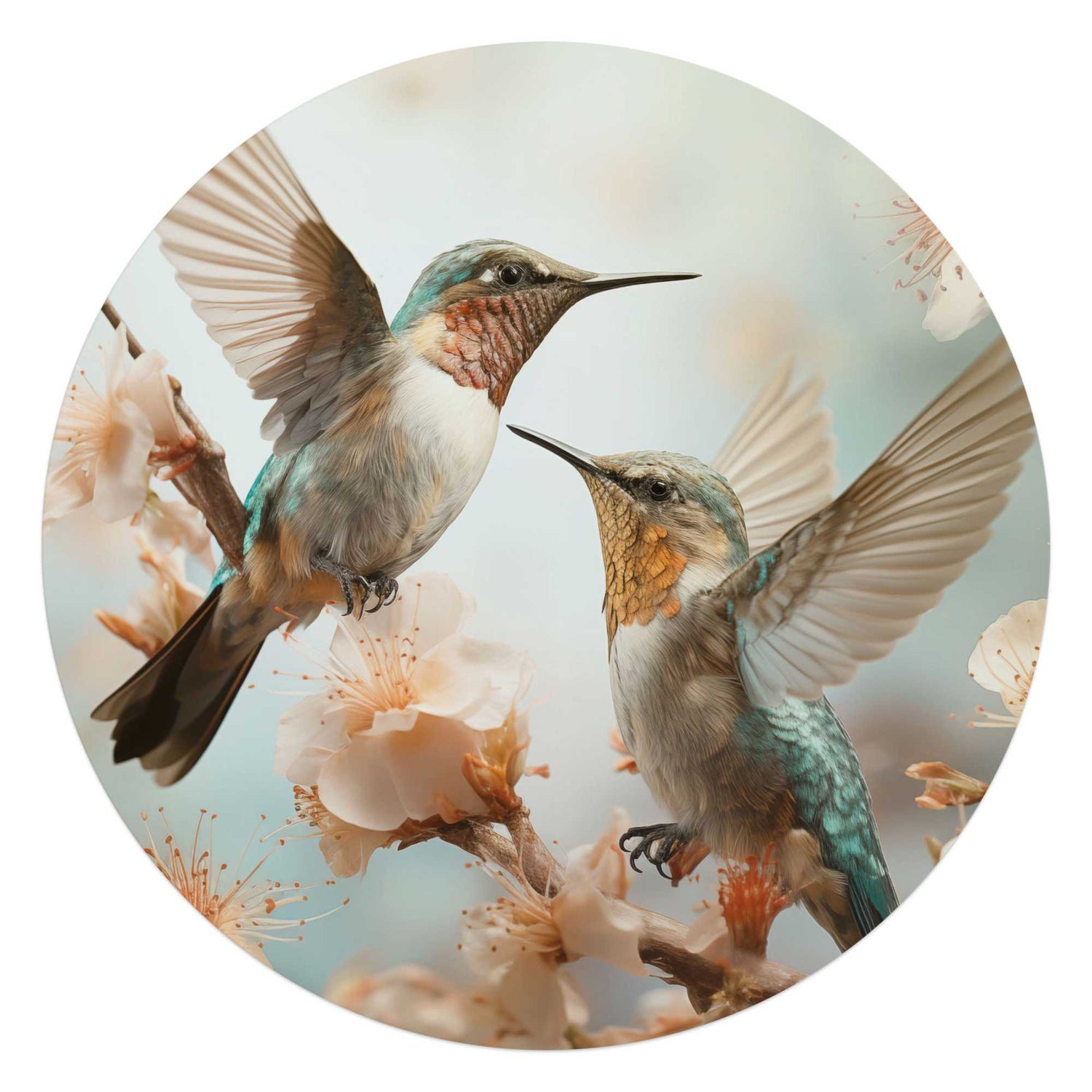 Reinders - Kolibri in de lente - Glasschilderij Ø 70 cm - Beige