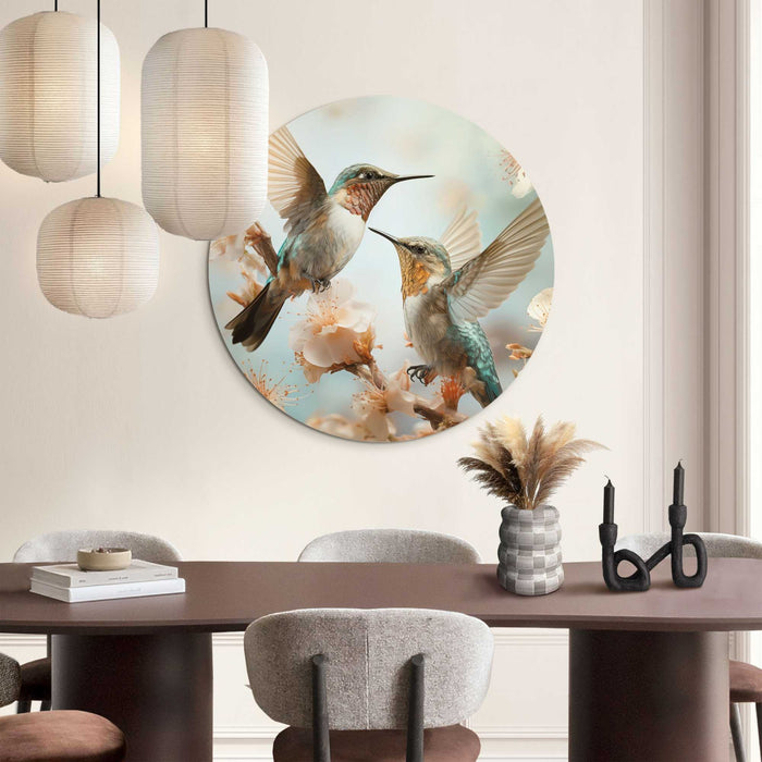 Reinders - Kolibri in de lente - Glasschilderij Ø 70 cm - Beige