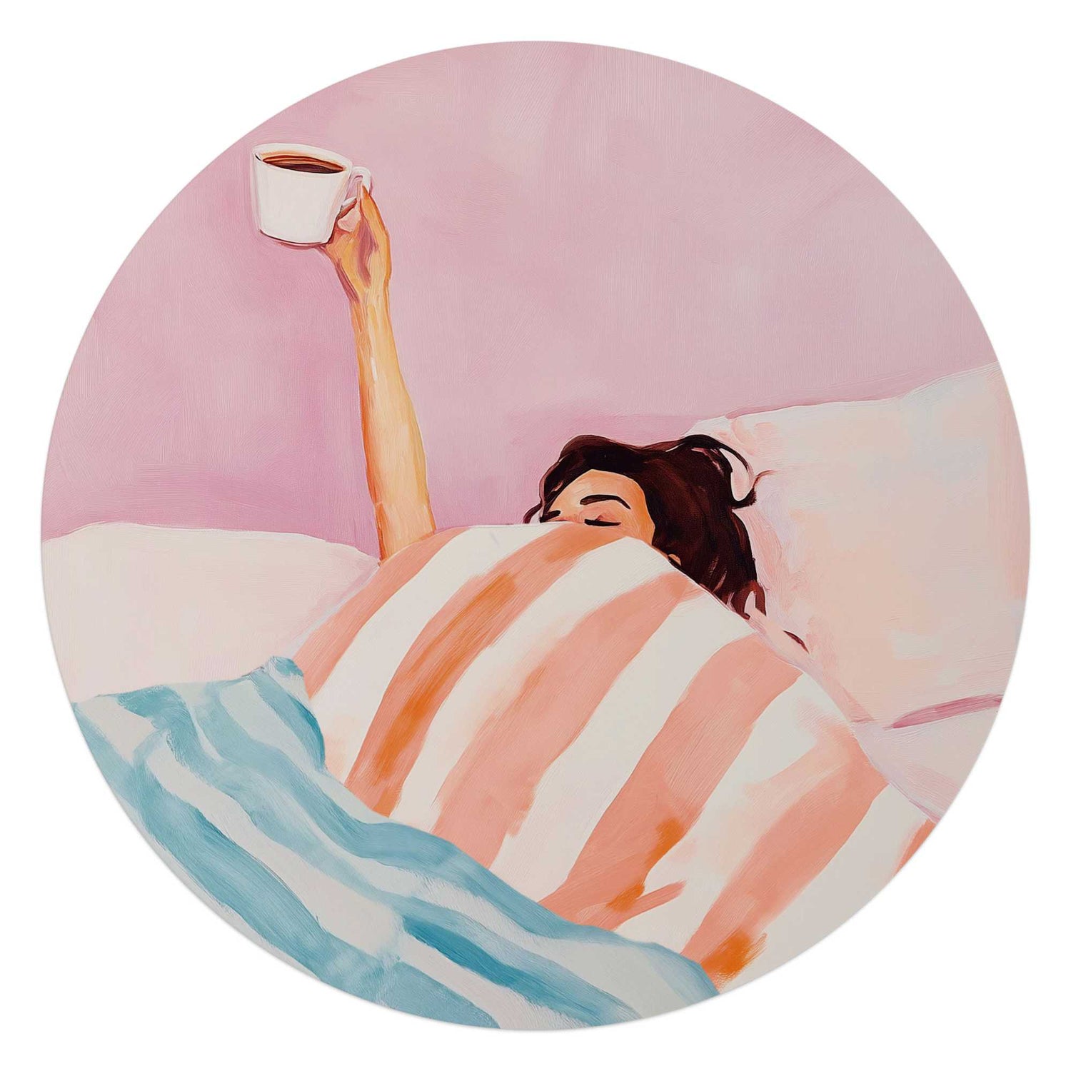 Reinders - Koffie in bed - Glasschilderij Ø 70 cm - Roze
