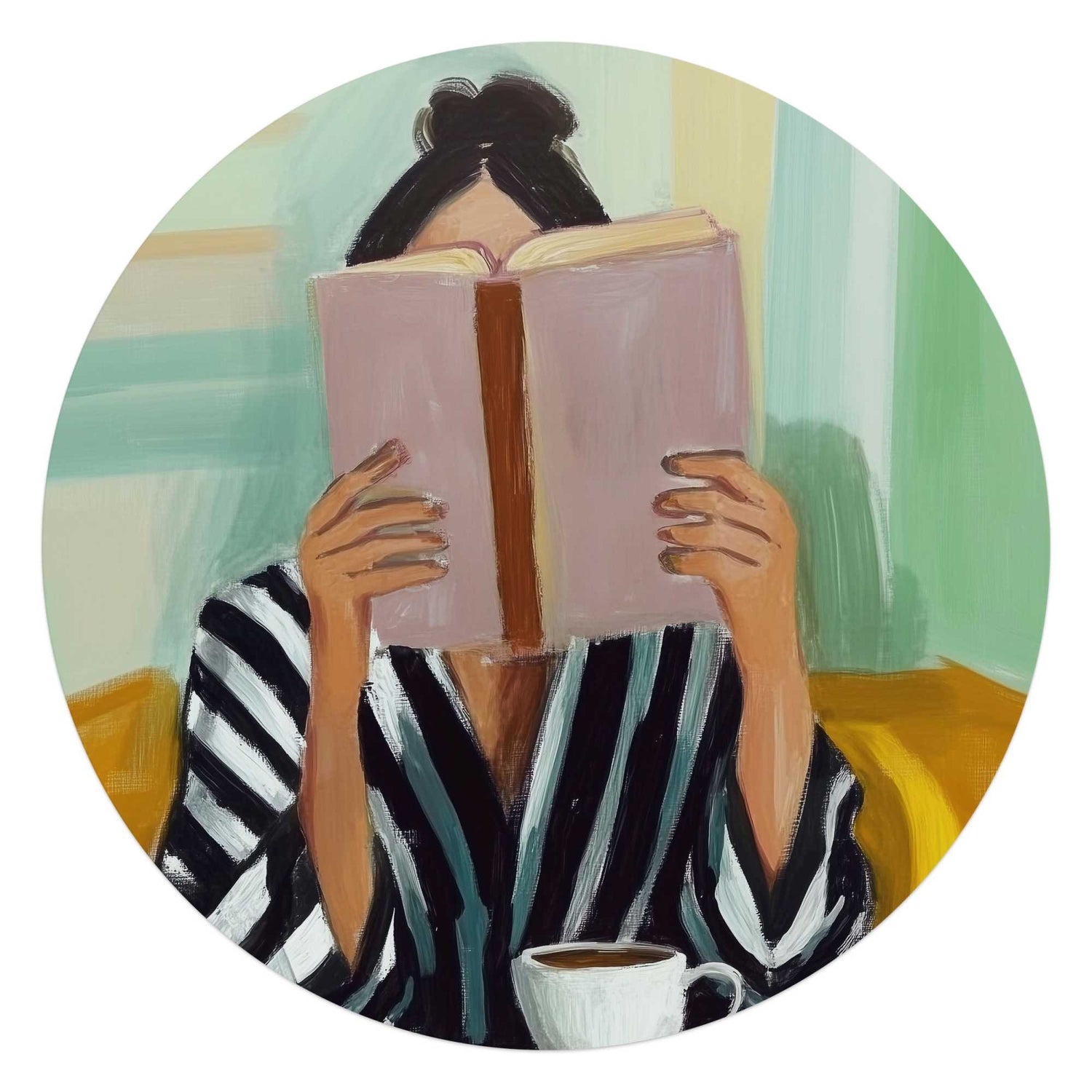 Reinders - Lees- en koffiepauze - Glasschilderij Ø 70 cm - Roze