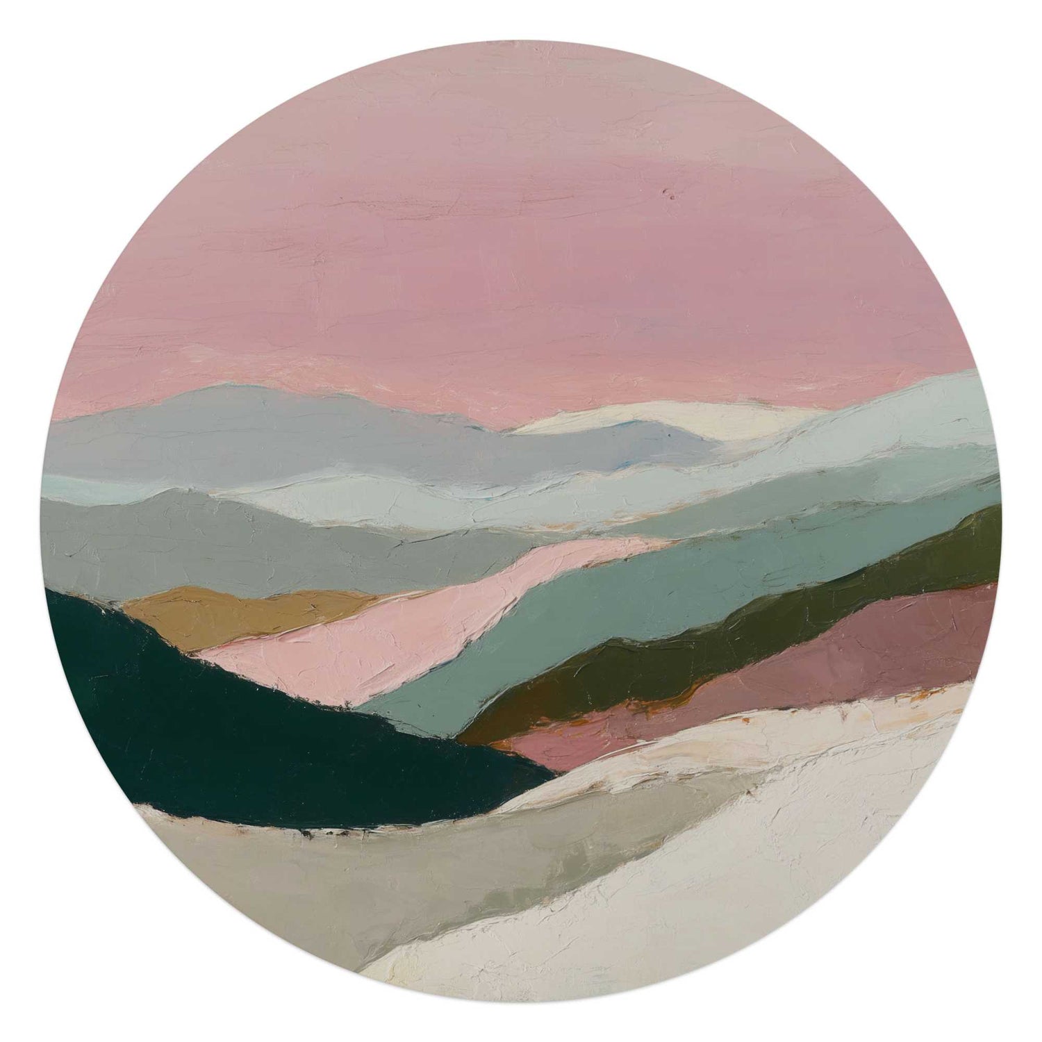 Reinders - Bergen in roze wolken I - Glasschilderij Ø 70 cm - Roze